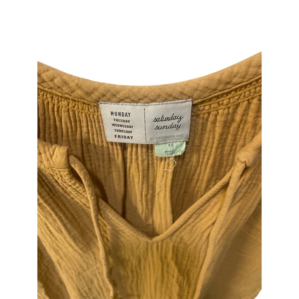 Anthropologie Saturday Sunday Mustard Yellow Gauze Tiered Shift Dress XS - Picture 4 of 5